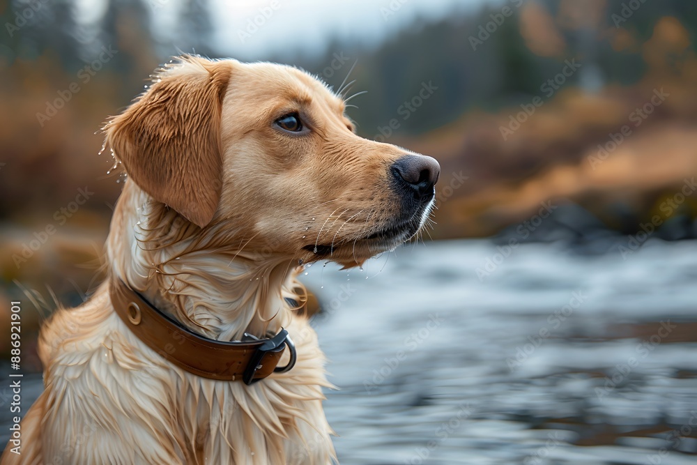 Golden Retriever Enjoying a Peaceful Day by the River Golden Retriever Enjoying a Peaceful Day by the River