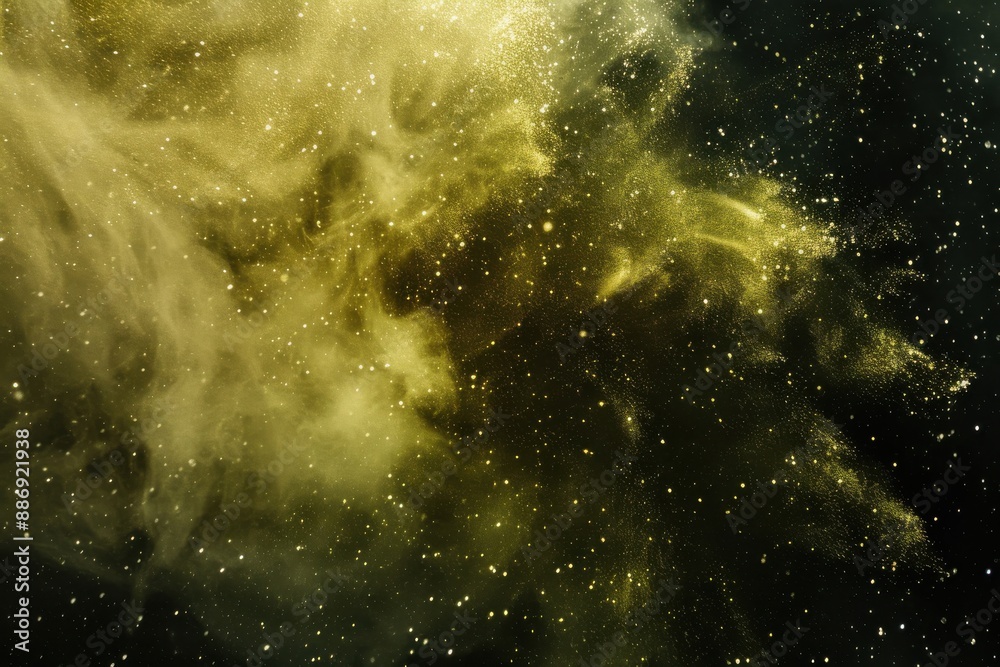 Ethereal golden sand burst in cosmic space with yellow quartz on dark backdrop. Idea: ethereal, sand burst, cosmic space, yellow quartz, dark backdrop Ethereal golden sand burst in cosmic space with yellow quartz on dark backdrop. Idea: ethereal, sand burst, cosmic space, yellow quartz, dark backdrop