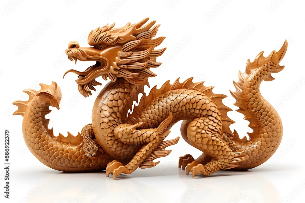 Fototapeta premium Intricately Carved Wooden Dragon Sculpture