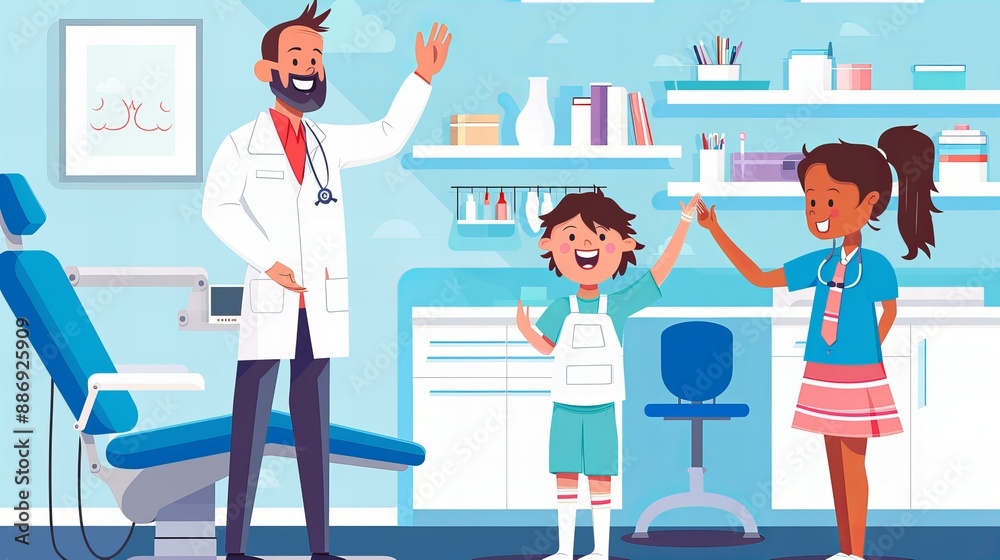 Dentist and Child High-Fiving. Dentist and Child High-Fiving.