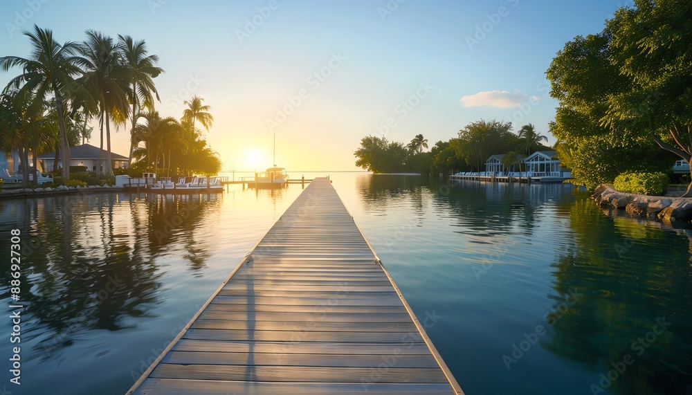 Fototapeta premium Luxurious resort with private docks for boating and serene spots to unwind, perfect relaxation, coastal leisure
