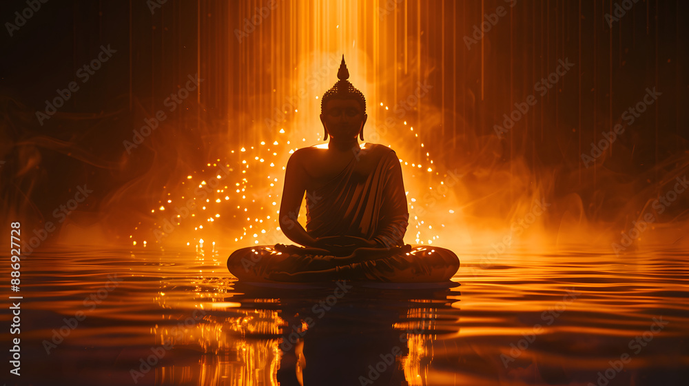 silhouette of Buddha sitting meditating, silhouette of Buddha sitting meditating,