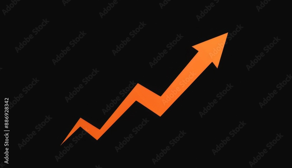 An orange arrow pointing upwards on a black background going up in the shape of an upward graph Generative AI An orange arrow pointing upwards on a black background going up in the shape of an upward graph Generative AI