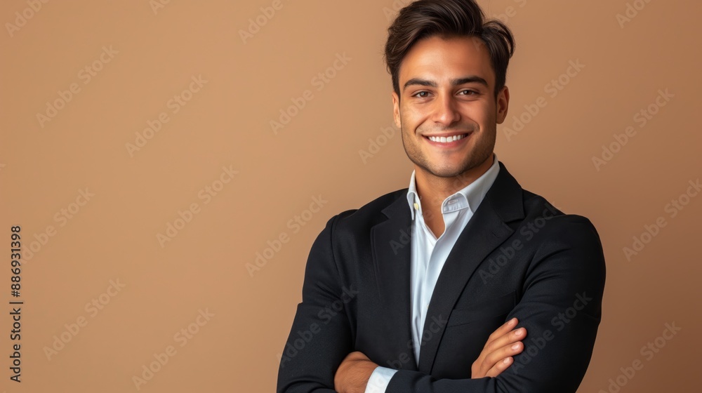 Confident Young Greek Businessman in Suit, Arms Crossed, Professional Studio Portrait, Corporate Presentation, Marketing Materials Confident Young Greek Businessman in Suit, Arms Crossed, Professional Studio Portrait, Corporate Presentation, Marketing Materials