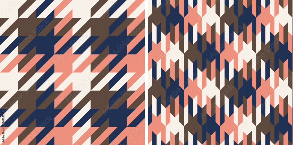 Colored set seamless a large checked pattern with notched corners suggestive of a canine tooth. Colored set seamless a large checked pattern with notched corners suggestive of a canine tooth.
