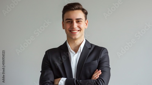 Obraz na płótnie Confident Young Russian Businessman in Suit, Ideal for Corporate Presentations and Professional Profiles w salonie