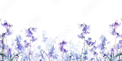 Watercolor illustration of lavender bluebells on white background for invitations and cards. Concept Lavender Bluebells, Watercolor Illustration, Invitations, Cards, White Background