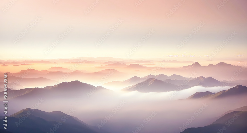 Fototapeta premium Misty Mountain Landscape at Sunset