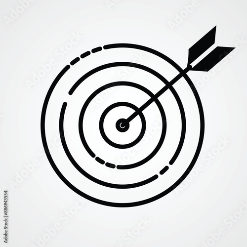 Marketing target and arrow icon. Target symbol, sign vector isolated on white background. Silhouette target or goal icon for your business. Dart board symbol for web site Computer and mobile vector.