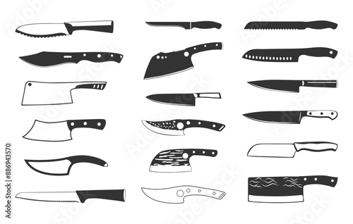 Kitchen knife svg, Kitchen knife silhouette, Chef knife silhouette, Knife silhouettes, Chef knife svg, Knife svg, Kitchen knife vector set. 