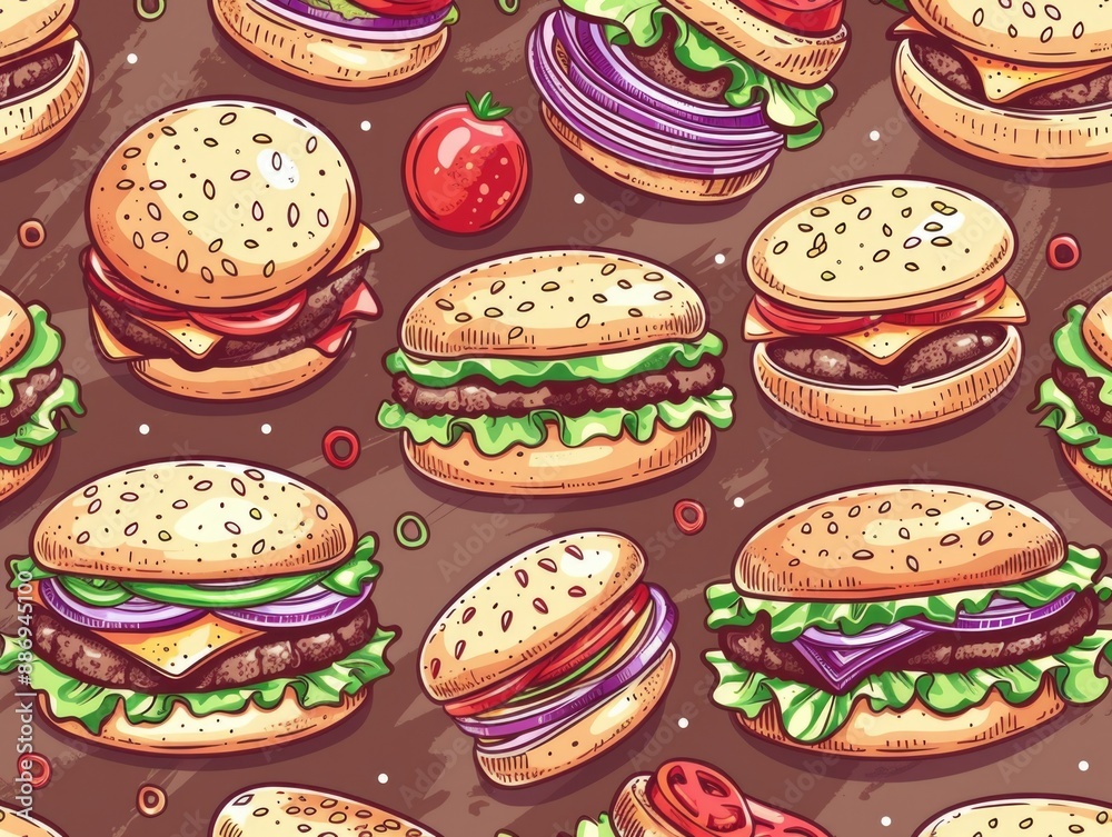 Hamburgers with various toppings