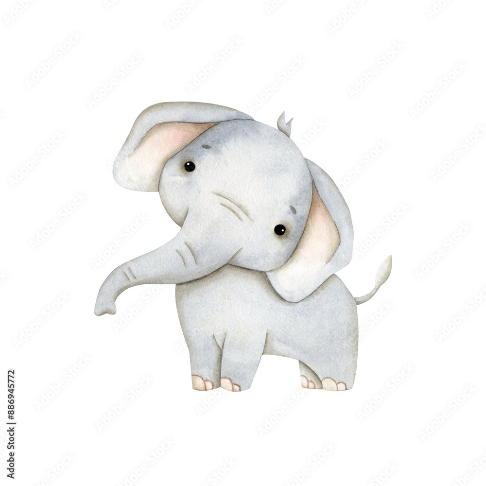 Safari watercolor hand-drawn illustration with baby elephant for kids Safari watercolor hand-drawn illustration with baby elephant for kids