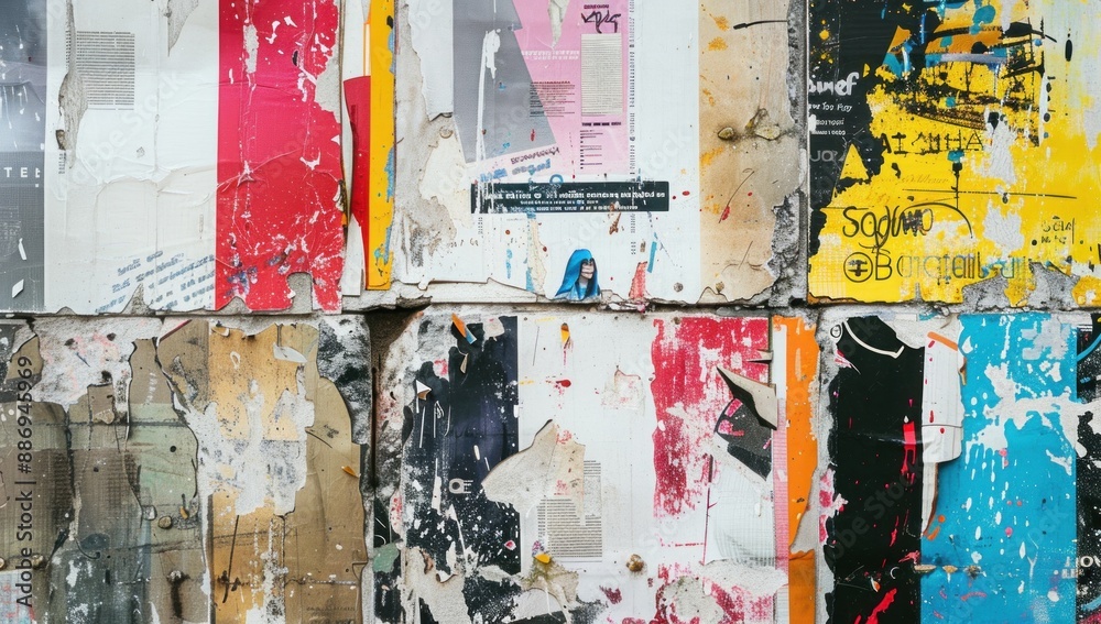 Fototapeta premium A Wall Covered in Torn and Tattered Posters