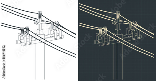 Technical drawings of high voltage electric pole