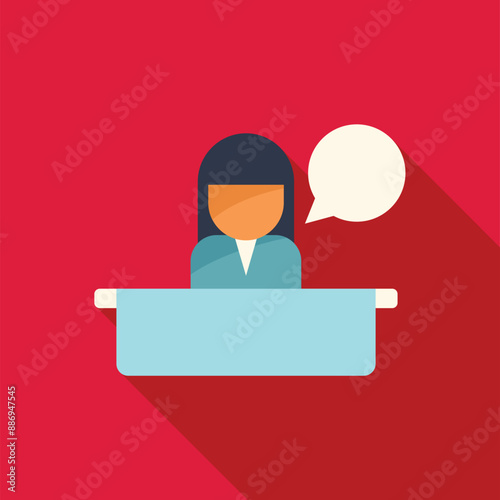 Businesswoman is speaking at conference with empty banner for your text