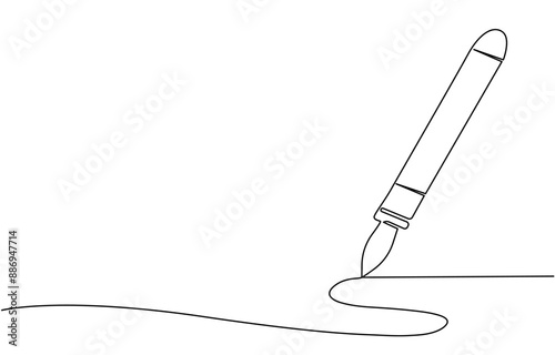 Continuous one line art simple pencil sketch outline vector illustration, Continuous line drawing of pen. One line of ballpoint. Education concept continuous line art. Editable outline, Pen line icon.