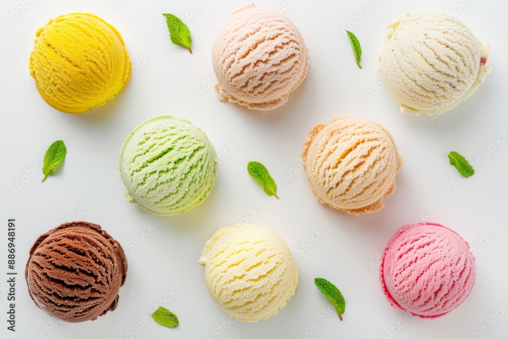 A Variety of Ice Cream and Ingredients Displayed on a White Background - Ideal for a Summer Treat. Beautiful simple AI generated image in 4K, unique. A Variety of Ice Cream and Ingredients Displayed on a White Background - Ideal for a Summer Treat. Beautiful simple AI generated image in 4K, unique.