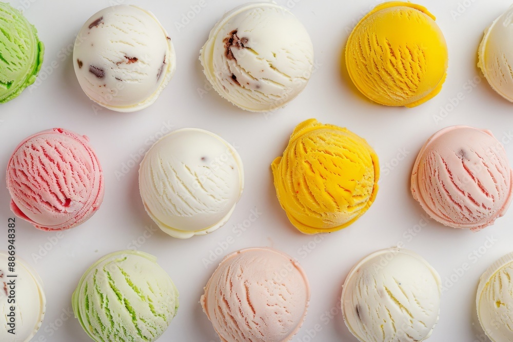 A Variety of Ice Cream and Ingredients Displayed on a White Background - Ideal for a Summer Treat. Beautiful simple AI generated image in 4K, unique.