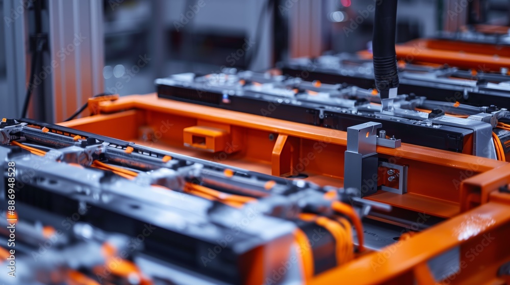 Detailed image of a modern battery manufacturing process in an industrial setting, showcasing advanced machinery and precision engineering. Detailed image of a modern battery manufacturing process in an industrial setting, showcasing advanced machinery and precision engineering.
