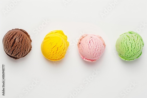 A Variety of Ice Cream and Ingredients Displayed on a White Background - Ideal for a Summer Treat. Beautiful simple AI generated image in 4K, unique.