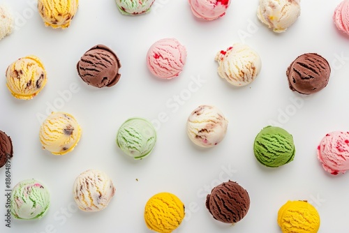 A Variety of Ice Cream and Ingredients Displayed on a White Background - Ideal for a Summer Treat. Beautiful simple AI generated image in 4K, unique.
