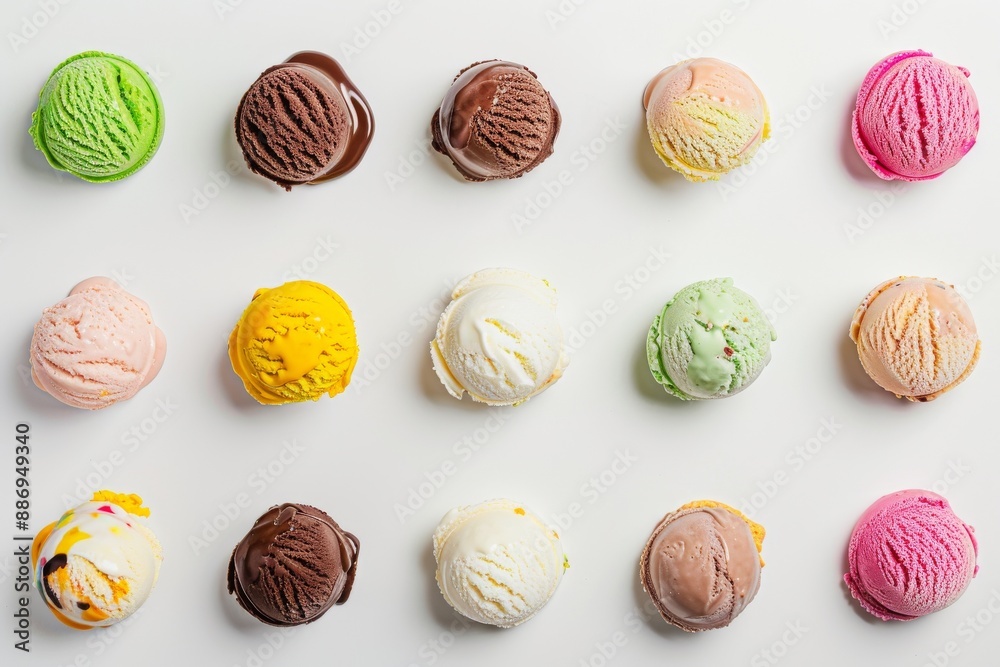 Vibrant top-down view of assorted gelato flavors in various colors, beautifully arranged and tempting. Beautiful simple AI generated image in 4K, unique. Vibrant top-down view of assorted gelato flavors in various colors, beautifully arranged and tempting. Beautiful simple AI generated image in 4K, unique.