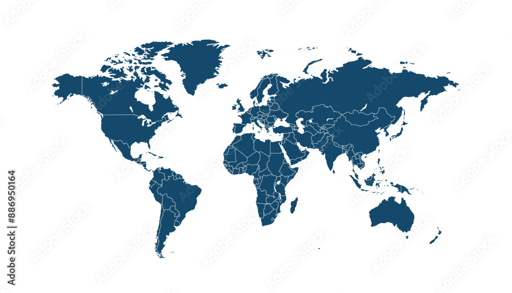 Naklejka premium World map. Blue modern vector map. Silhouette map