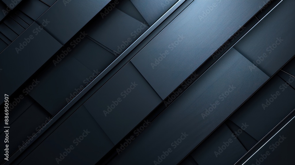 Abstract background with black lines and geometric shapes, dark blue gradient, modern minimalist style, sharp edges, light reflection on the surface of the metal strips Abstract background with black lines and geometric shapes, dark blue gradient, modern minimalist style, sharp edges, light reflection on the surface of the metal strips