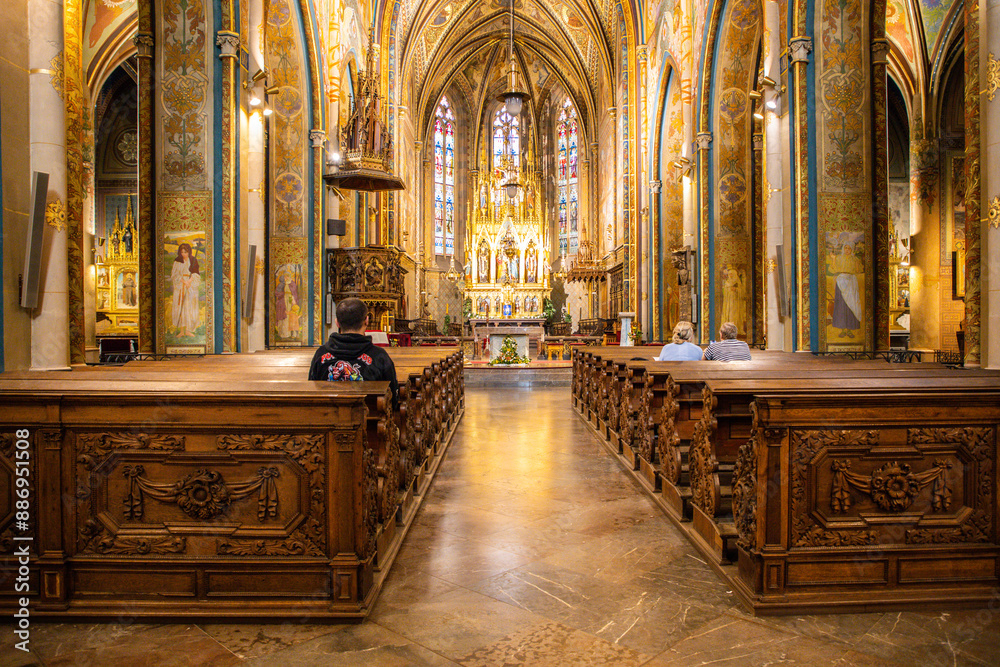 Fototapeta premium Prague, Czech Republic - Interior of the Church of St. Peter and St. Paul in the Vyšehrad Cemetery