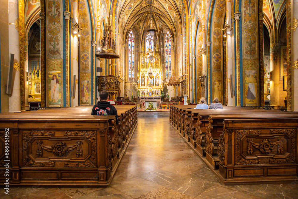Fototapeta premium Prague, Czech Republic - Interior of the Church of St. Peter and St. Paul in the Vyšehrad Cemetery