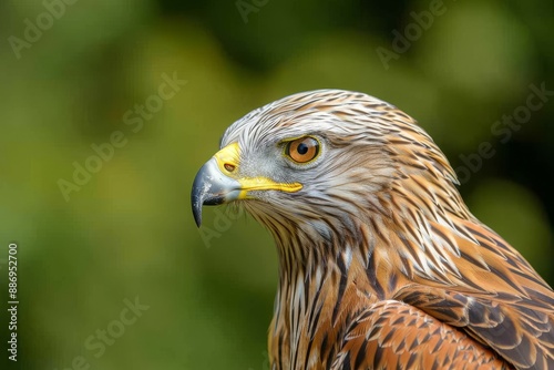 A close-up of a Red Kite, with a contemplative look, set against a muted sky in the serene fields of Lleida. Beautiful simple AI generated image in 4K, unique.