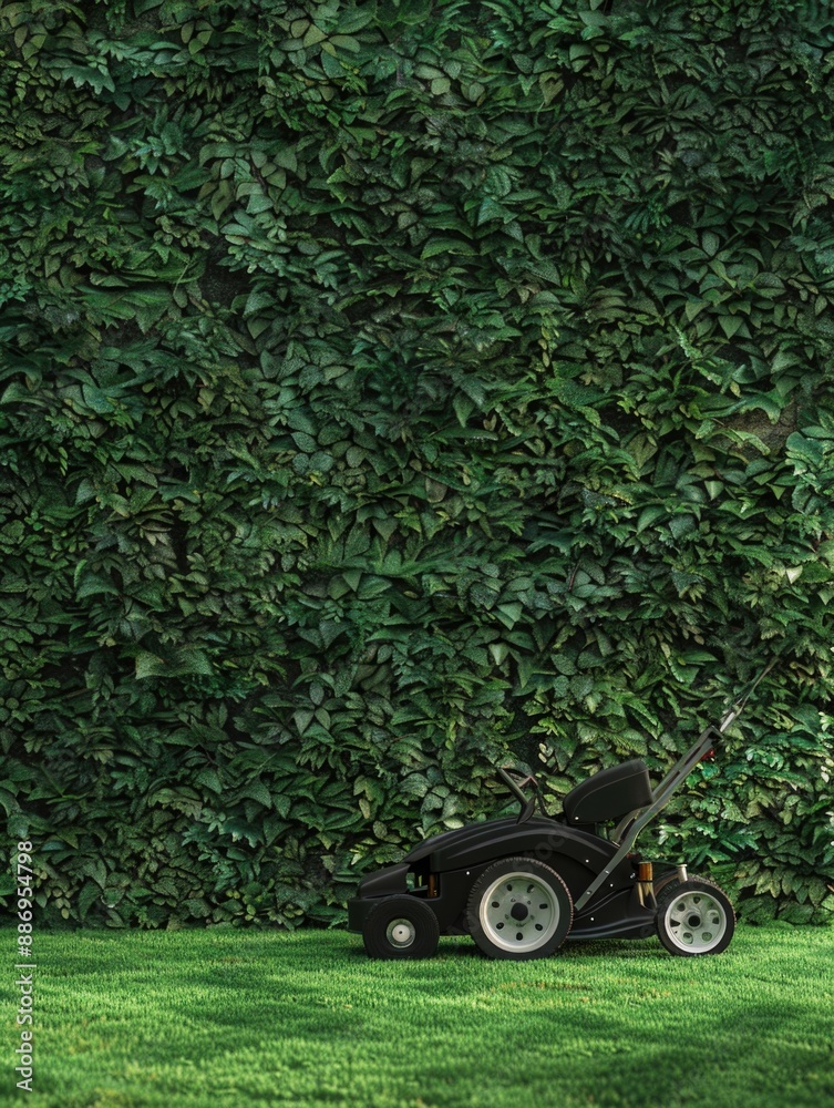 Fototapeta premium Lawn Mower and Hedge Wall