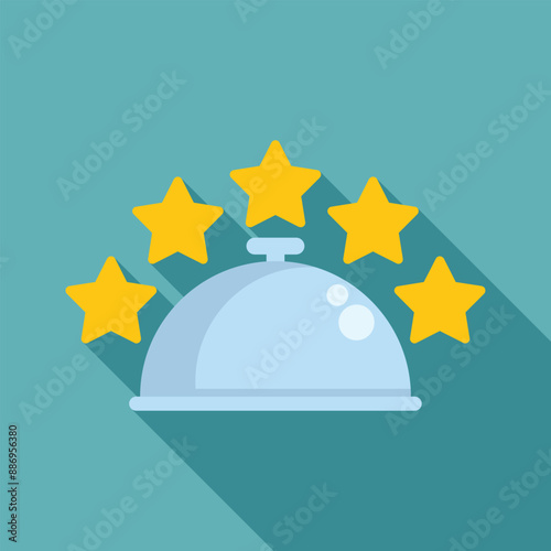 Restaurant cloche getting five stars rating concept icon in flat style on a blue background