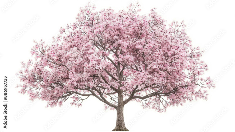 Cherry Blossom Tree: A lifelike image of a cherry blossom tree in full bloom with delicate pink flowers, set against a stark white background Cherry Blossom Tree: A lifelike image of a cherry blossom tree in full bloom with delicate pink flowers, set against a stark white background