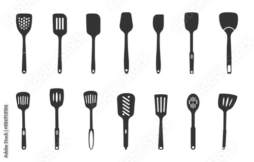 Kitchen spatula svg, Spatula silhouette, Spatula svg, Kitchen spatula silhouettes, Kitchen spatula bundle, Spatula vector set. 