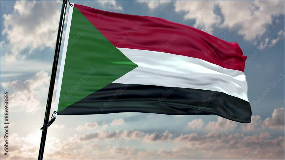 Sudan flag background realistic waving in the wind 4K