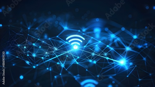 Abstract data background of wireless network and link with wifi symbol 