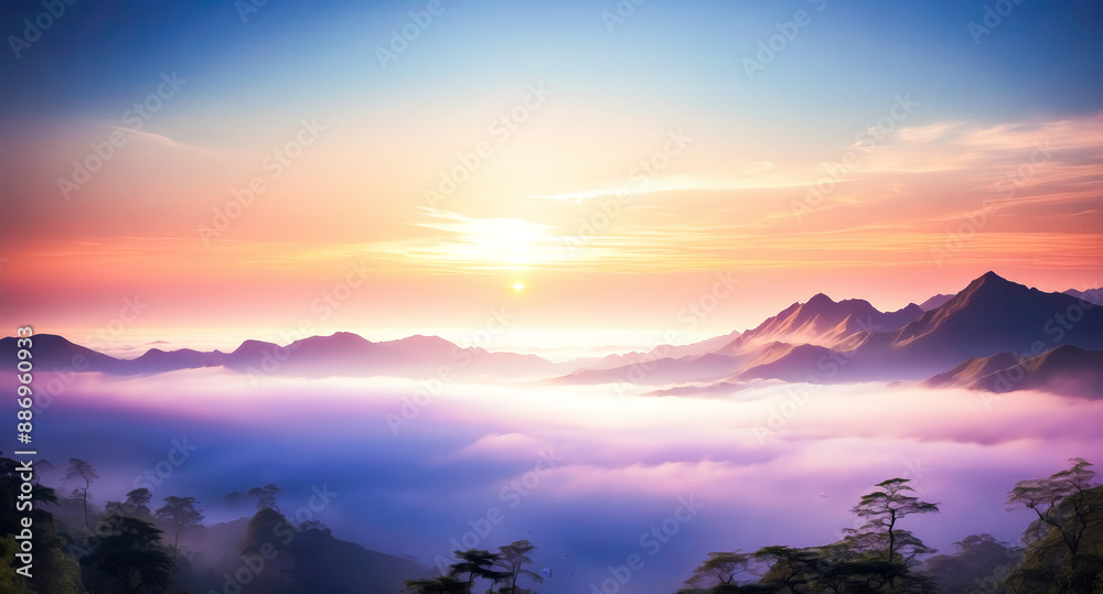 Majestic Mountain Sunrise Over a Sea of Clouds Majestic Mountain Sunrise Over a Sea of Clouds