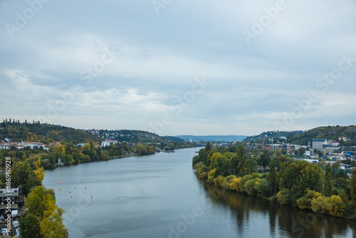Canvas Print Overlooking the city landscape of Vyšehrad Cemetery Park, Prague, Czech Republic
