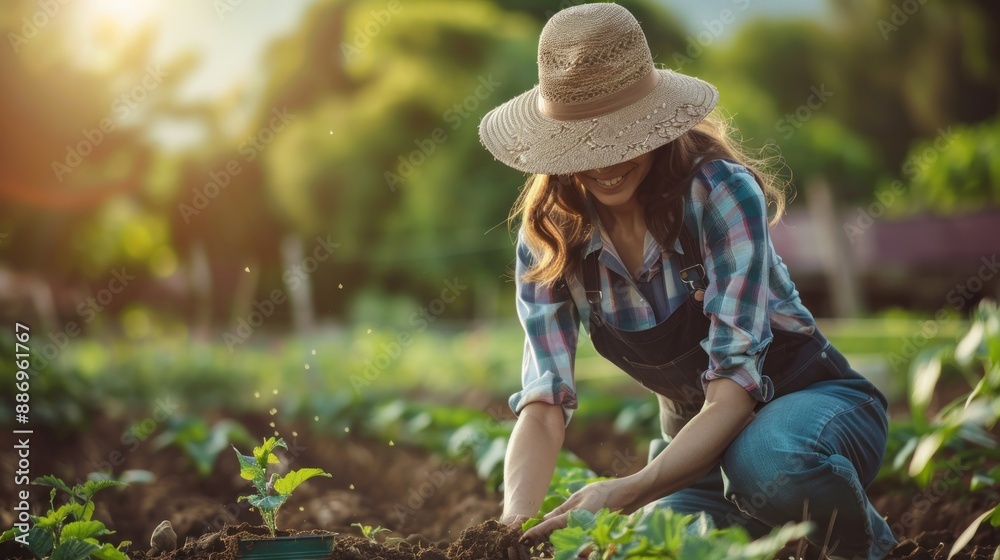 Smiling Woman Gardening Smiling Woman Gardening