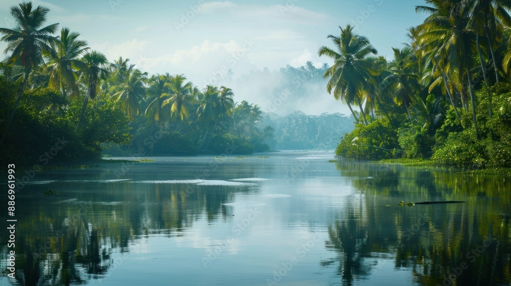 Serene River Landscape in Tropical Rainforest Serene River Landscape in Tropical Rainforest