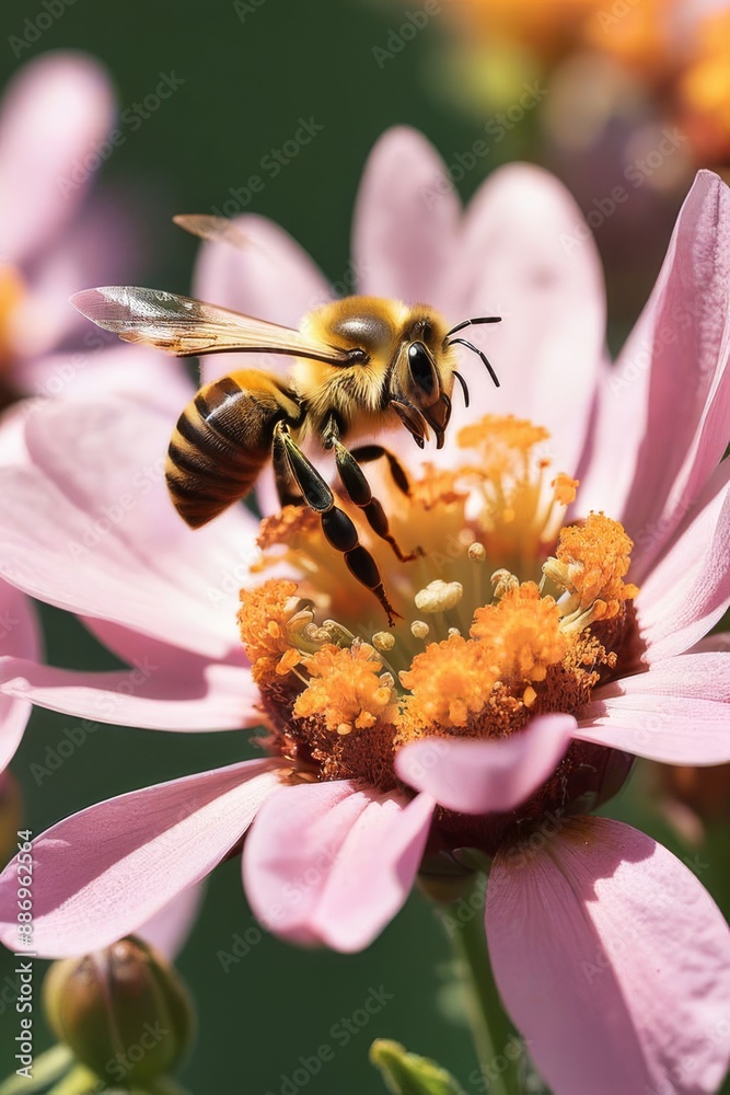 Bee on a purple flower. Close-up