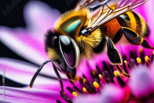 Obraz na płótnie Bee on a purple flower. Close-up w salonie