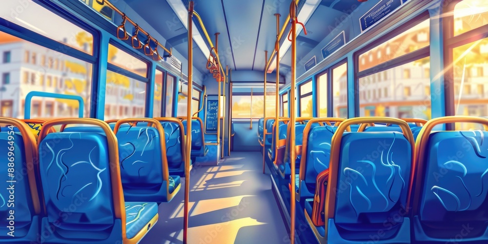 Fototapeta premium Empty Bus with Blue Seats