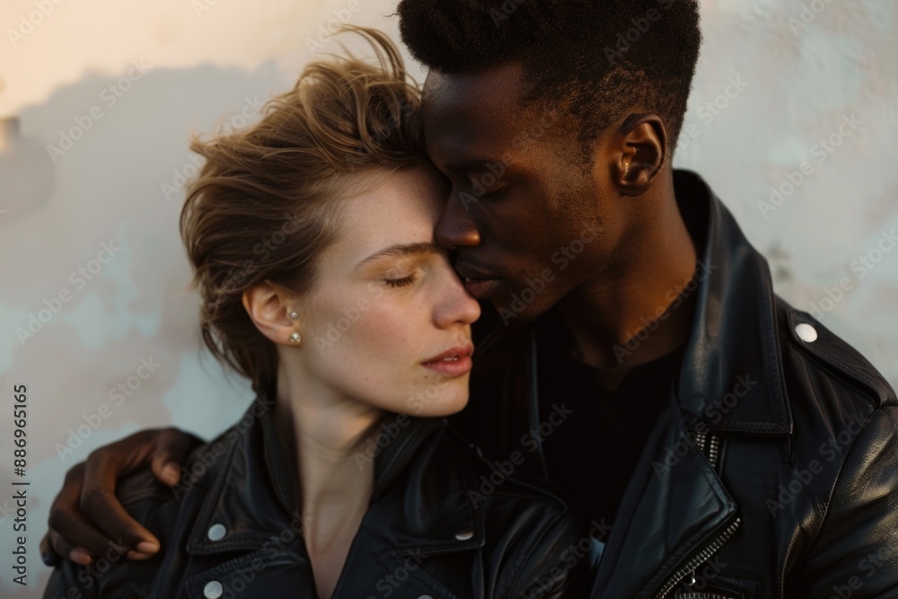 A pair of people standing side by side in a neutral background, conveying unity and companionship A pair of people standing side by side in a neutral background, conveying unity and companionship