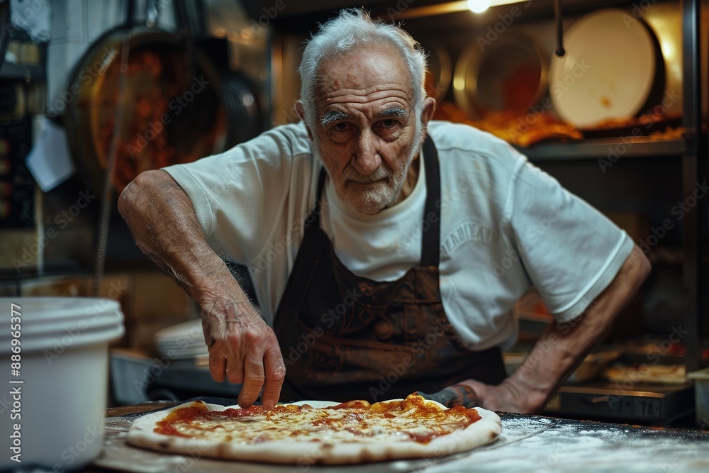 Old Italian Chef with Freshly Baked Pizza Old Italian Chef with Freshly Baked Pizza
