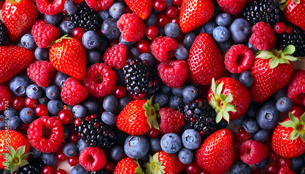 Assortment of fresh ripe berries as background, top view Assortment of fresh ripe berries as background, top view