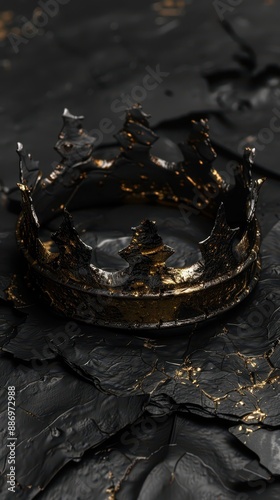 a crown on a black surface with gold paint