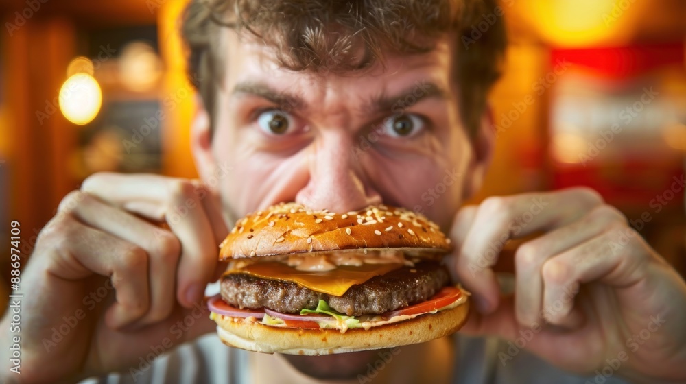 Hungry Man Eating a Burger Hungry Man Eating a Burger