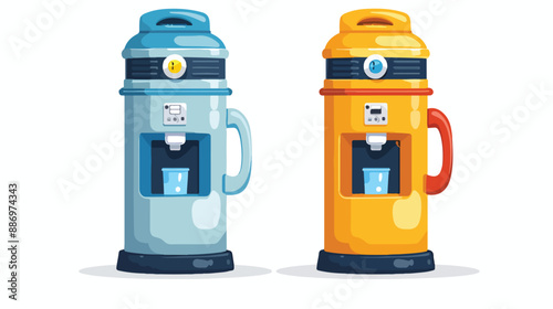 Metal water cooler with hot and cold water flat icon.